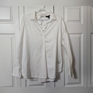 White Long Sleeve Top Lace Up Back, Size 10, Excellent Condition